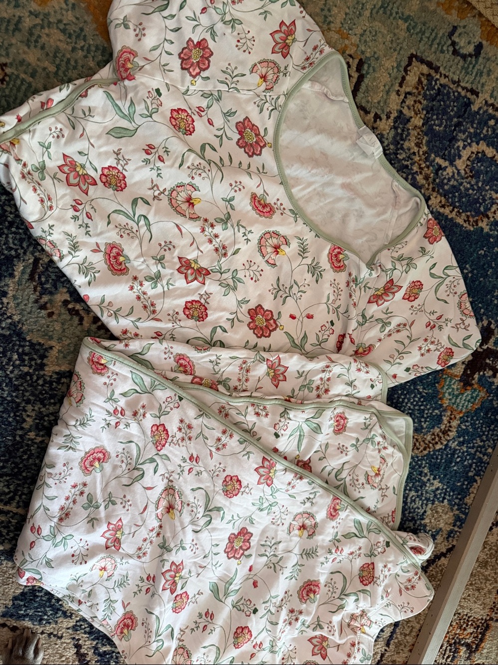 Floral Cotton Pajama Set - White with Pink & Green Floral - Picture 2 of 2